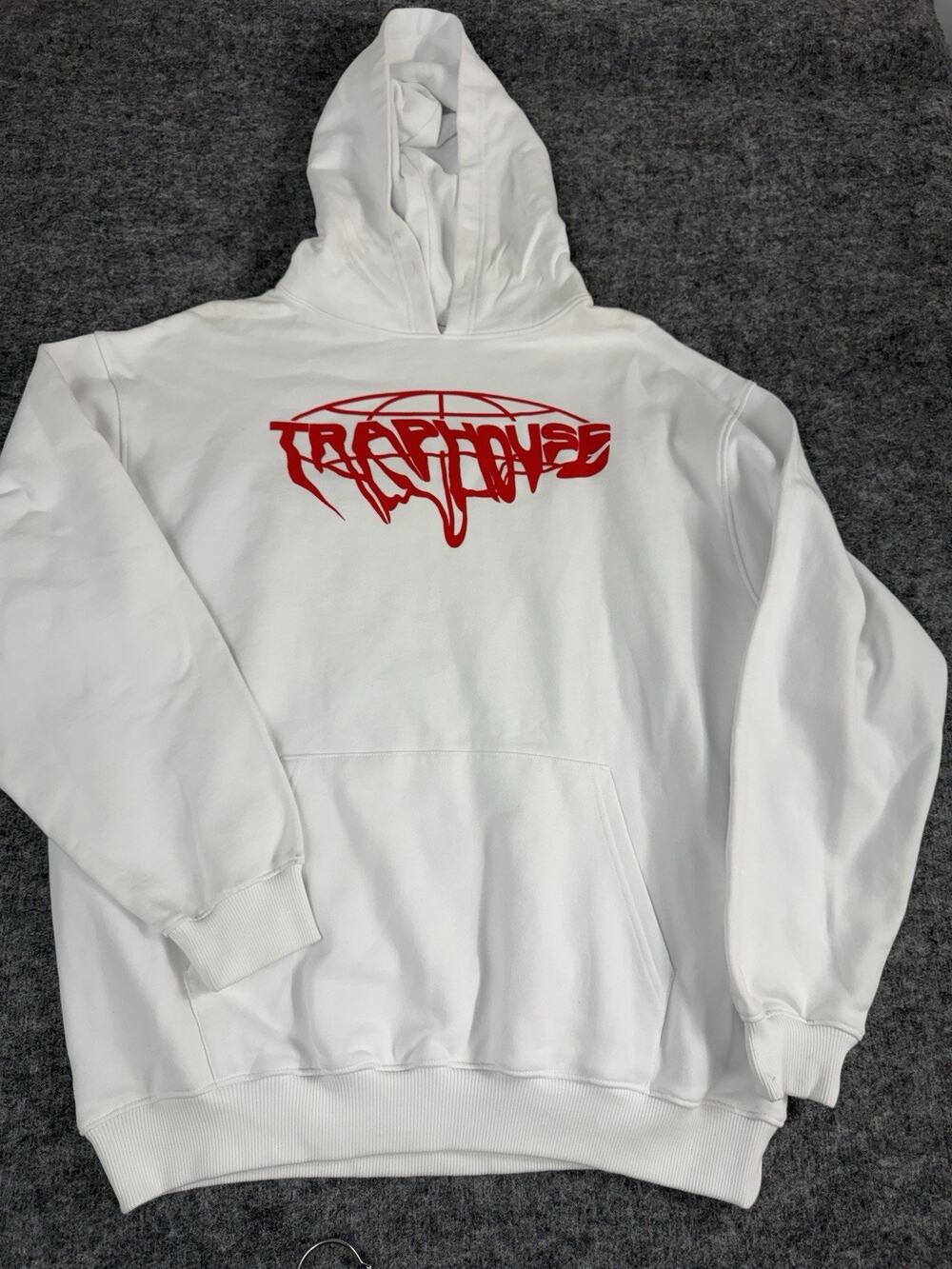 Trap House Hoodie Men Large White Y2k Streetwear Sweater Sweatshirt N136